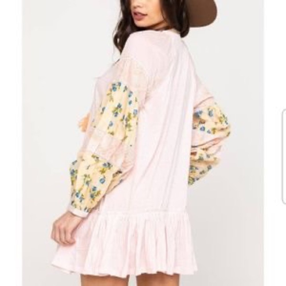 Free People Womens Dress Mini Size XS Pink Embroidered Flowy Tunic  Boho - Picture 2 of 8
